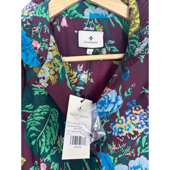 NWT Tuckernuck Alice Dress Merlot Sharp Floral Midi Dress Sz S Ruffles Cottage - Picture 3 of 13